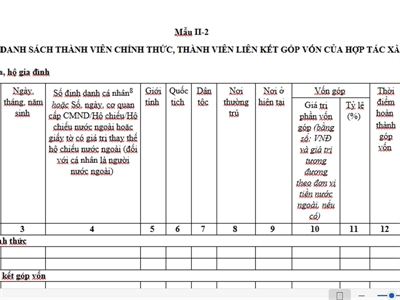 Danh sách thành viên chính thức, thành viên liên kết góp vốn của hợp tác xã (Phụ lục II-2, Thông tư số 09/2024/TT-BKHĐT)