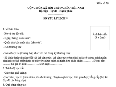 Mẫu số 9 kèm theo Nghị định 52/2024/NĐ-CP: Mẫu sơ yếu lý lịch