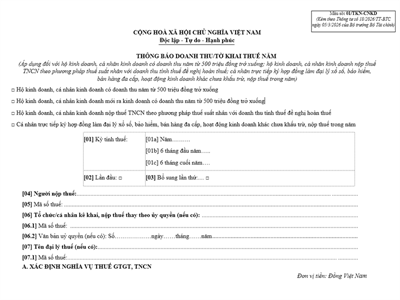 Thông báo doanh thu/Tờ khai thuế năm (Mẫu số: 01/TKN-CNKD)