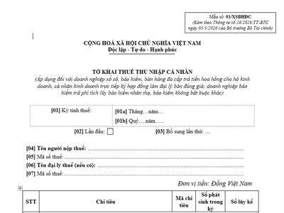 Tờ khai thuế thu nhập cá nhân và Phụ lục (Mẫu số: 01/XSBHĐC, 01/BK-XSBHĐC)